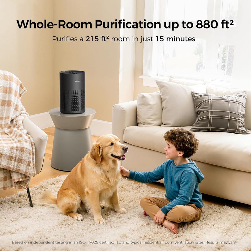 Purivortex Air Purifiers for Bedroom, Quiet Air Purifier with HEPA Filter for Pollen, Smoke, Dust, Pet Dander, Odor, Hair, Ozone Free, Covers Up to 880 Sq Ft, AC400 Black - Image 2